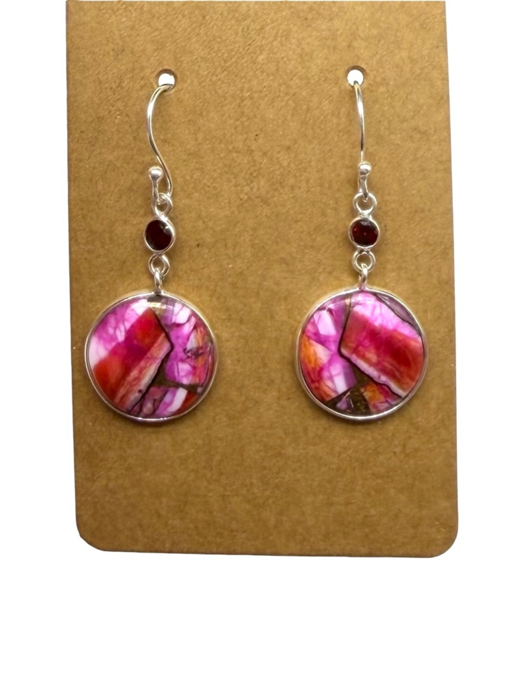 Kingman Mine Pink Dahlia Turquoise Earrings Solid 925 Sterling Silver Dangle - Picture 2 of 5